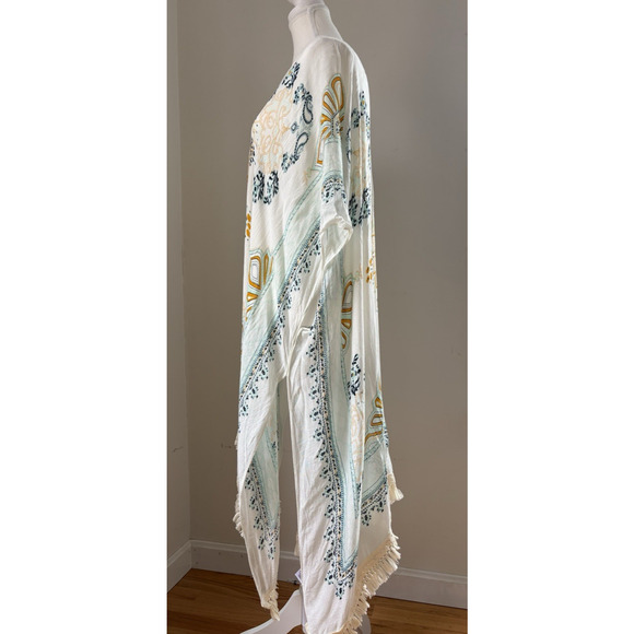 Boho Fringe Kimono Duster Cardigan Open Front Beach Cover Up Festival Resort - Picture 4 of 11